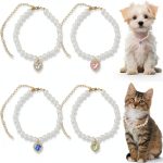 FHUIEWRY Pearl Pet Collar Adjustable Elegant for Small Dogs-0