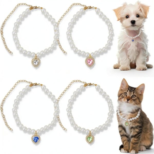 FHUIEWRY Pearl Pet Collar Adjustable Elegant for Small Dogs-0