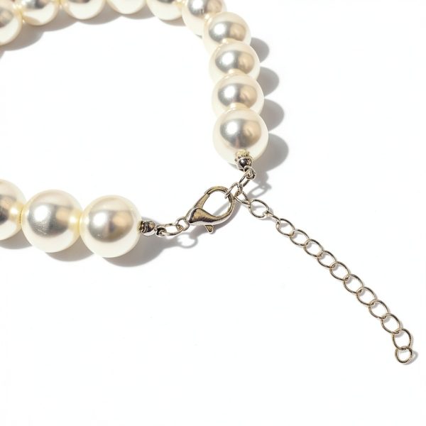 RayMinsino Dog Pearl Collar Adjustable White Pet Necklace-3