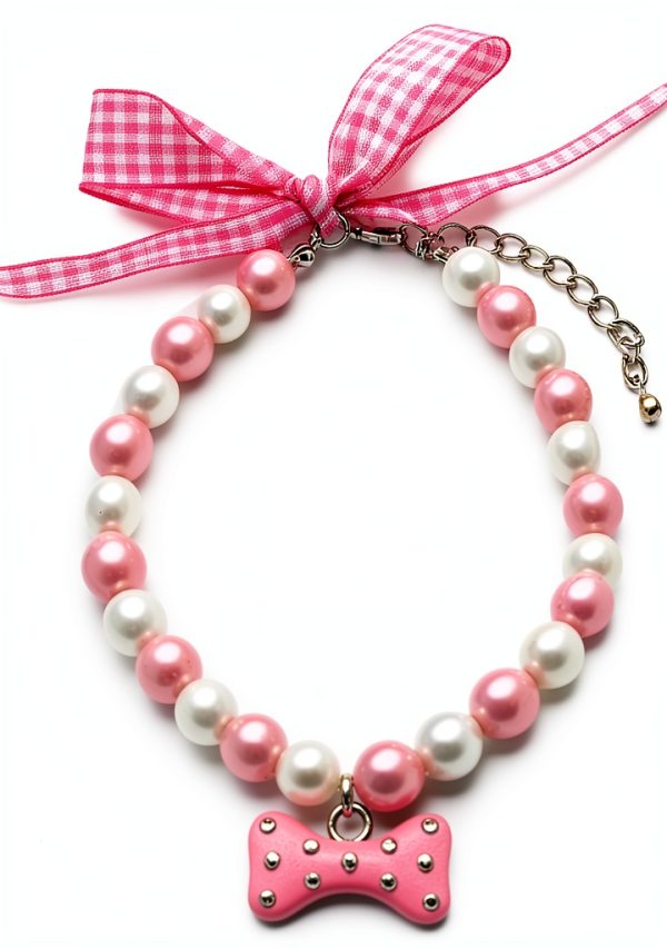 PETFAVORITES Dog Necklace Pink Pearl Rhinestone Bling Collar-0