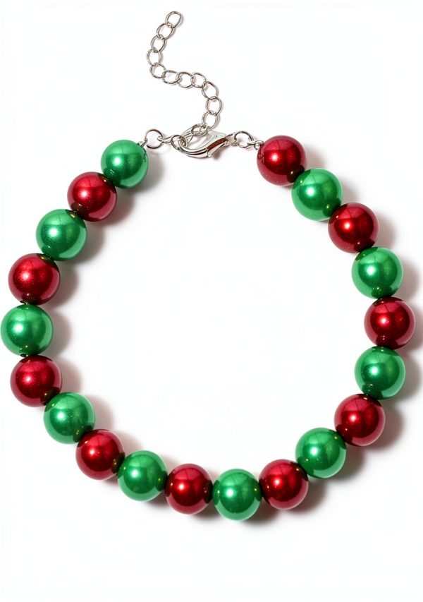 Dog Pearl Necklace RayMinsino Adjustable Green Red-2