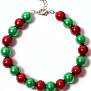 Dog Pearl Necklace RayMinsino Adjustable Green Red-0