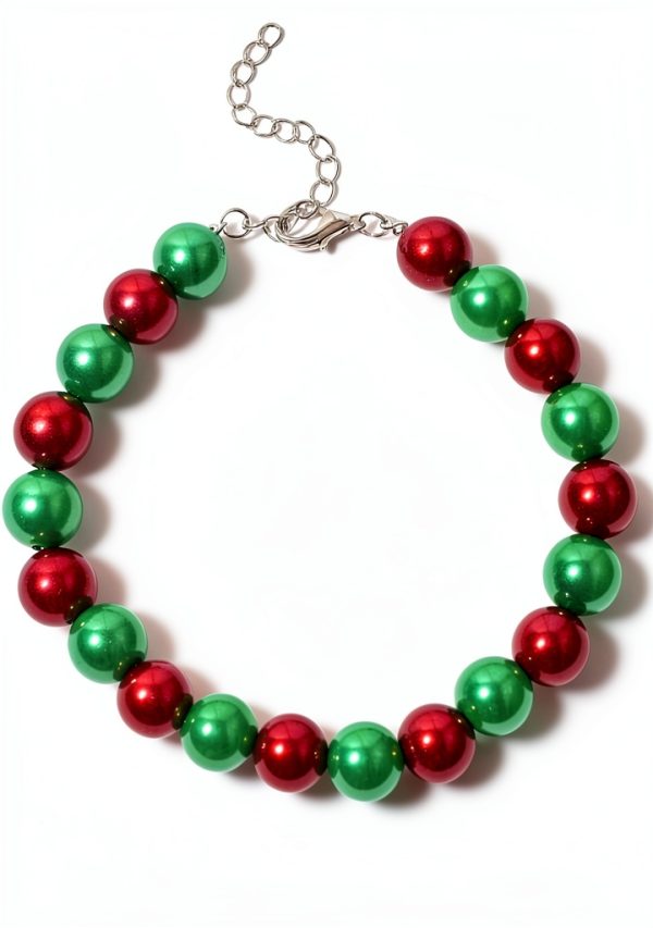 Dog Pearl Necklace RayMinsino Adjustable Green Red-0