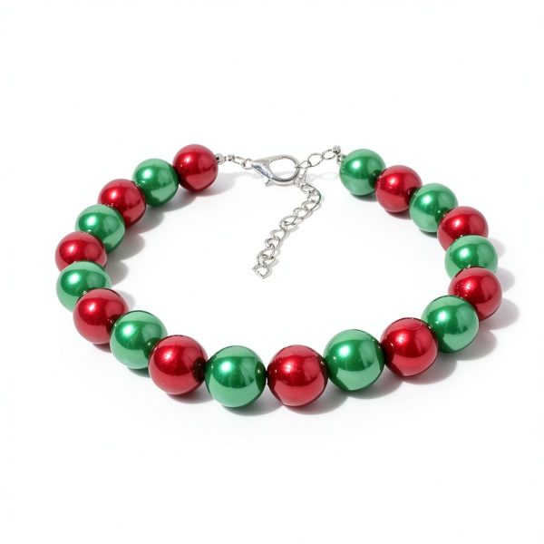 Dog Pearl Necklace RayMinsino Adjustable Green Red-4