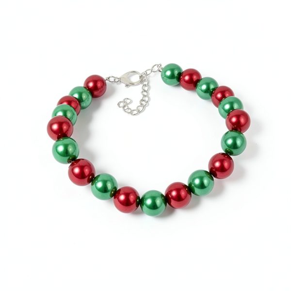 Dog Pearl Necklace RayMinsino Adjustable Green Red-3