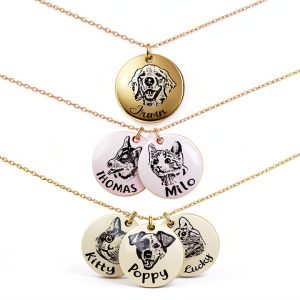 Anavia Personalized Pet Portrait Necklace Silver 3-Disc Gold Plated-0