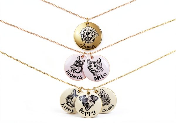 Anavia Personalized Pet Portrait Necklace Silver 3-Disc Gold Plated-0