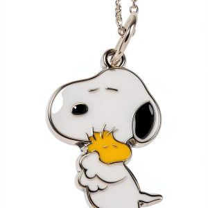 Snoopys Dog Holding Woodstock Metal Pendant Necklace 20in Chain New-0