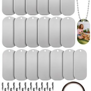 Generic Dog Tag Blanks Set 25pcs with Chains Aluminum White 1.97x1.1in-0