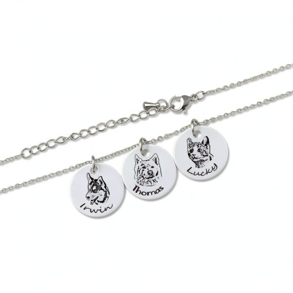 Anavia Personalized Pet Portrait Necklace Silver 3-Disc Gold Plated-2