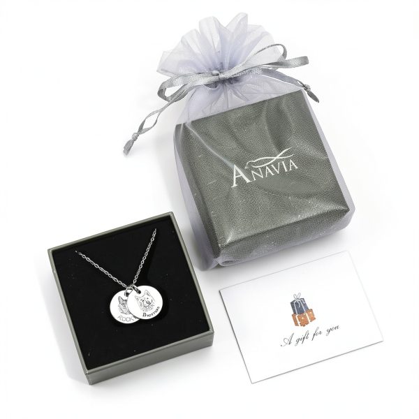 Anavia Personalized Pet Portrait Necklace Silver 3-Disc Gold Plated-6