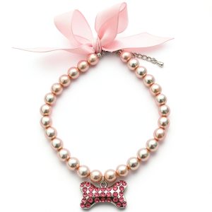 PetFavorites Dog Necklace PF-PN010 Pink Handmade Pearl Rhinestone-0