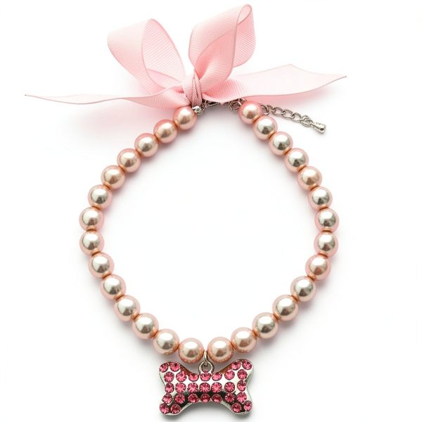 PetFavorites Dog Necklace PF-PN010 Pink Handmade Pearl Rhinestone-0