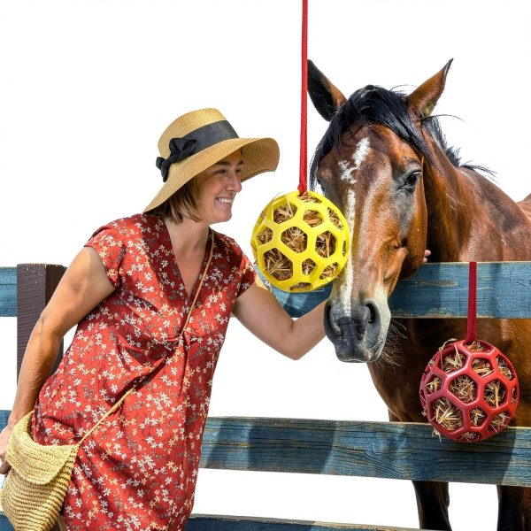 Goat Feeder Hanging Toy by FFOTD – Durable TPR Ball (Red & Yellow)-4