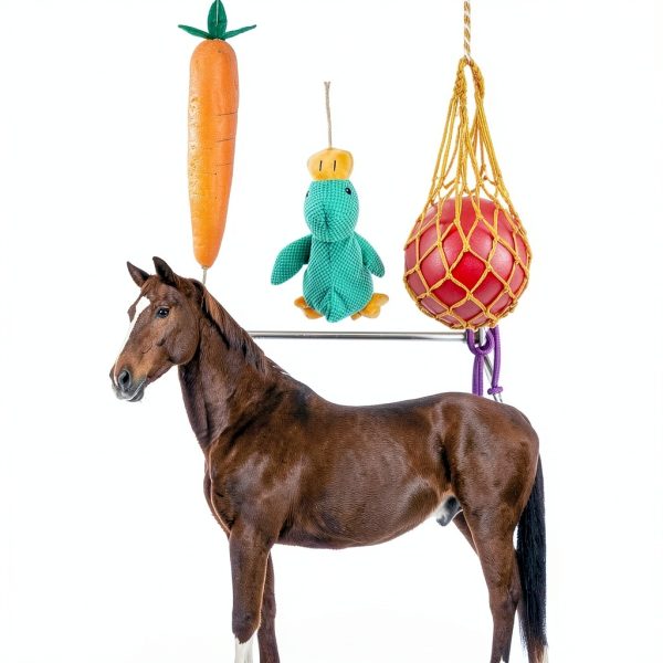 Horse Toys for Horses 5 PCS Set, Goats Enrichment Toys, Including Hay Net, Hay Ball, Toy Ball, Squeaky Duck, Plush Carrot Toy with Hanging Ropes for Goat,Sheep to Play with, Relieve Stress-3