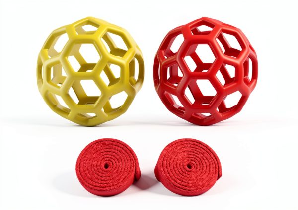 Goat Feeder Hanging Toy by FFOTD – Durable TPR Ball (Red & Yellow)-1